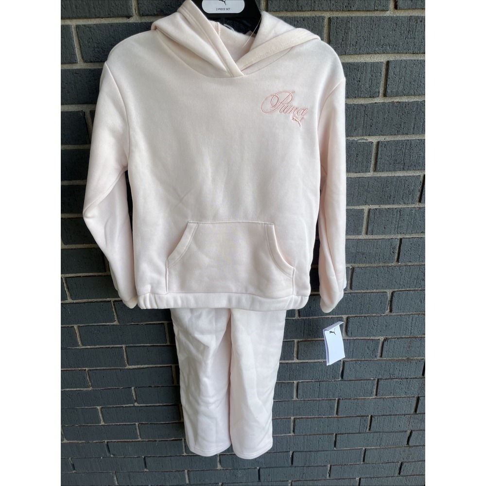 PUMA Girls 2-Piece Outfit Set Hoodie & Pants Pink Youth Size 7 Sweats Warm Soft